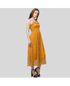 Womens Net Embroidered Drop  Dress